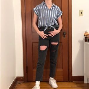 Button Up Striped Blouse